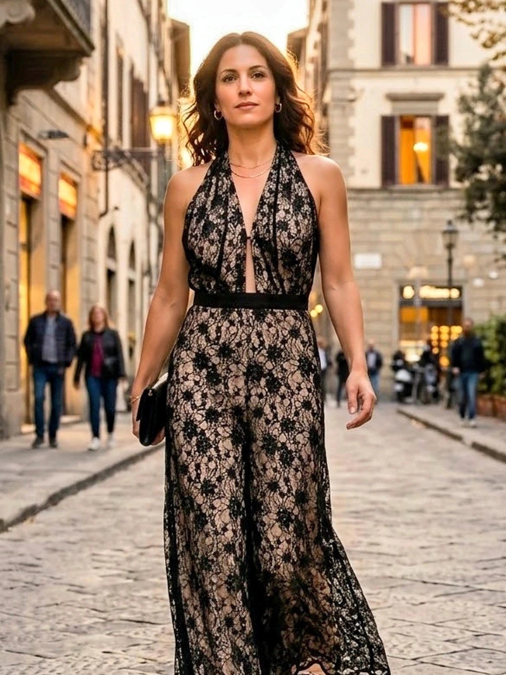 alice + olivia Black And Nude Lace With Leather Zipper Jumpsuit Small